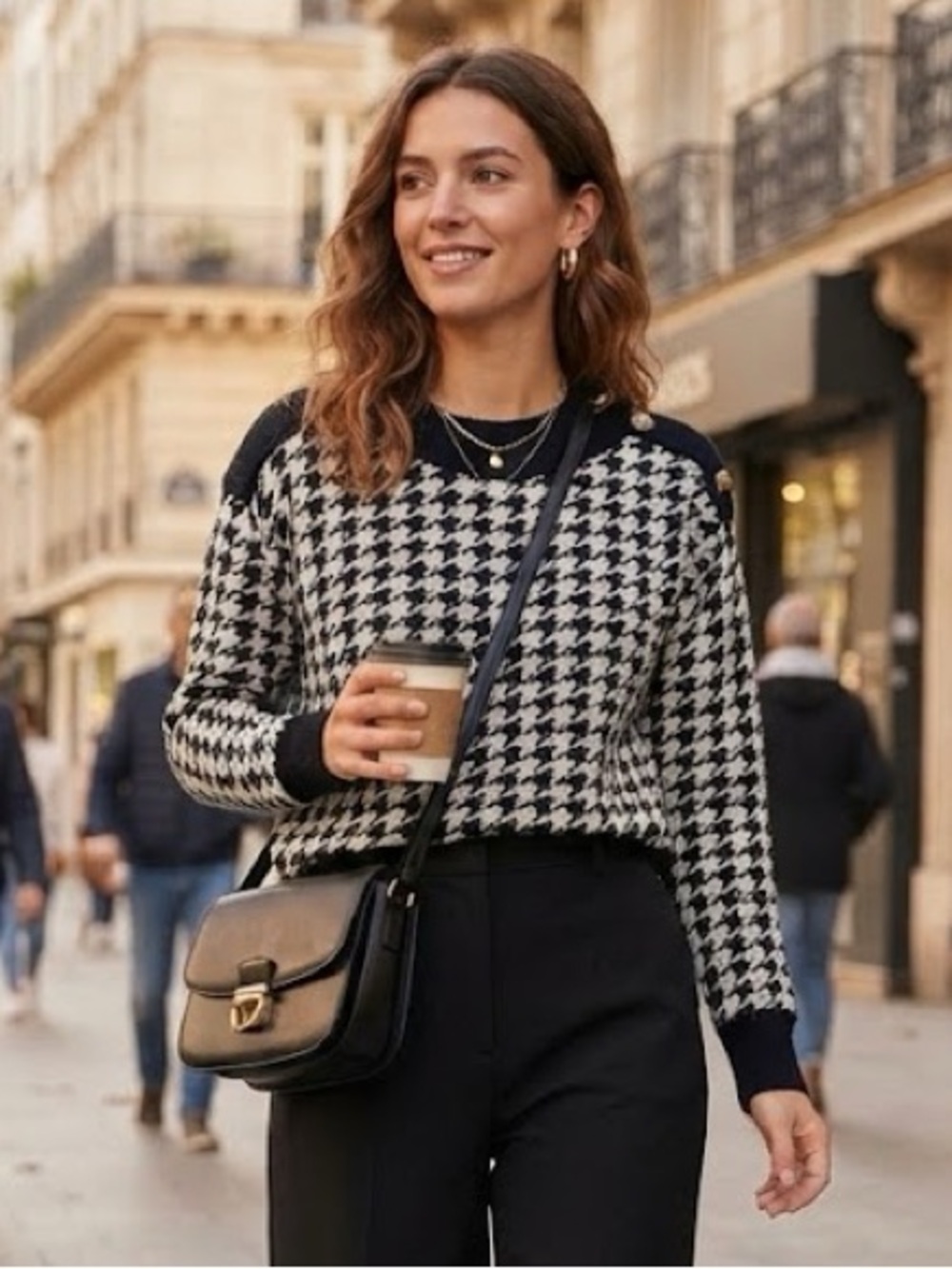 cleo Black and White Houndstooth Sweater